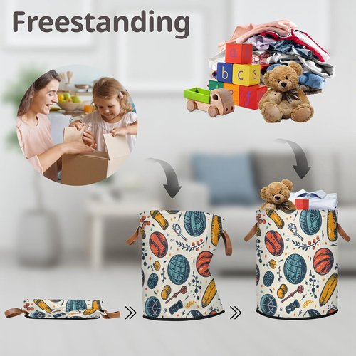 Eizlang 62L Laundry Basket Collapsible Laundry Hamper with Handles Balls Clothes Books Toys Kids Laundry Hampers Bin for Bathroom Kitchen Hotel