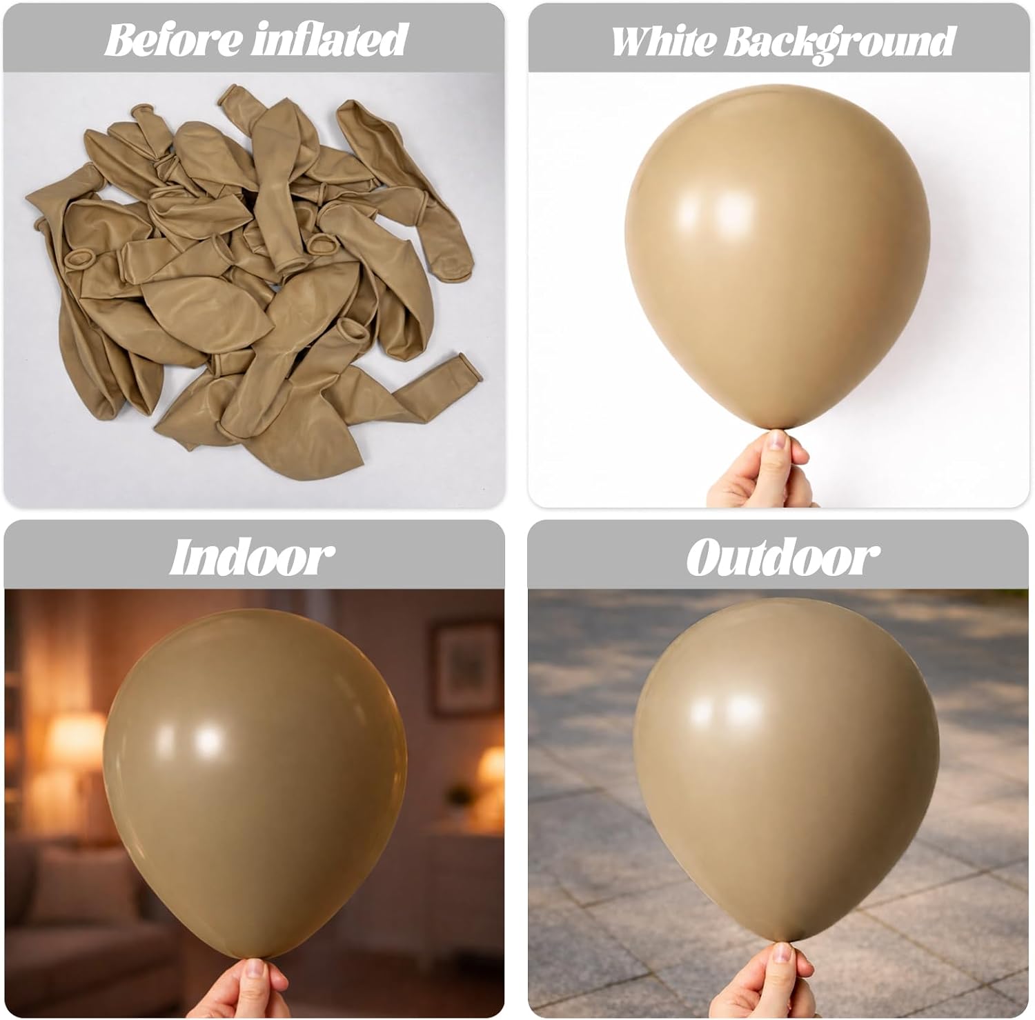 Voircoloria 12-Inch Khaki Latex Balloons - 105-Piece Set for Birthday, Baby Shower, and Wedding Decor