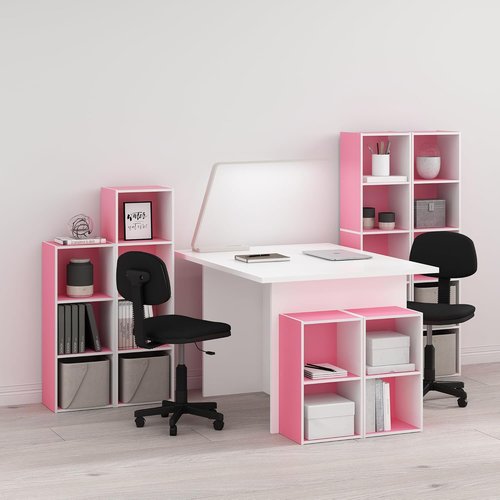 Furinno PASIR 2-Tier Modern Bookshelf - Easy Assembly Open Shelves Bookcase | Pink/White 9 x 12 x 21