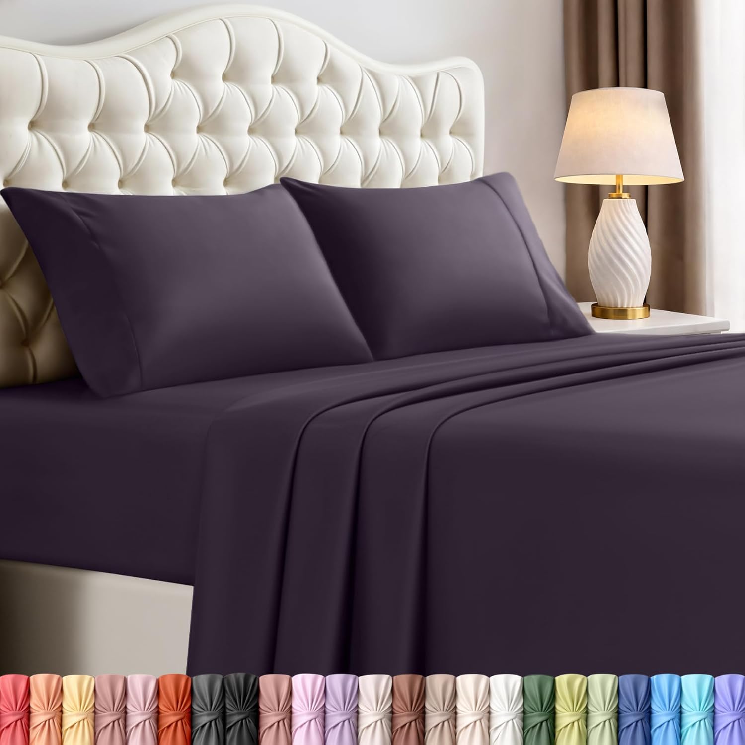 Utopia Bedding California King Sheet Set - 4-Piece Soft Microfiber Bed Sheets | Oeko-Tex Certified (Purple)