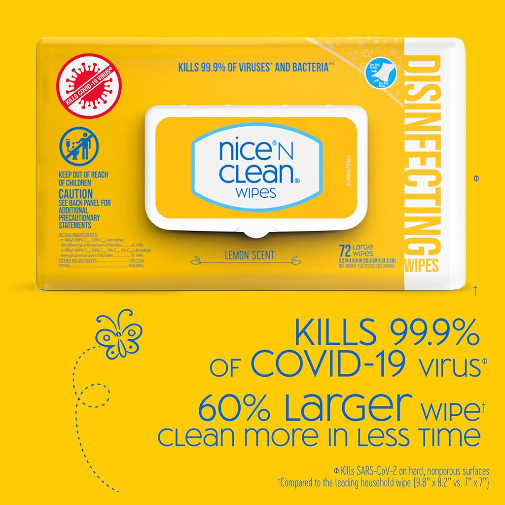 Nice 'N Clean Disinfecting Surface Wipes 304ct - Fresh Lemon Scent for Home & Kitchen Cleaning