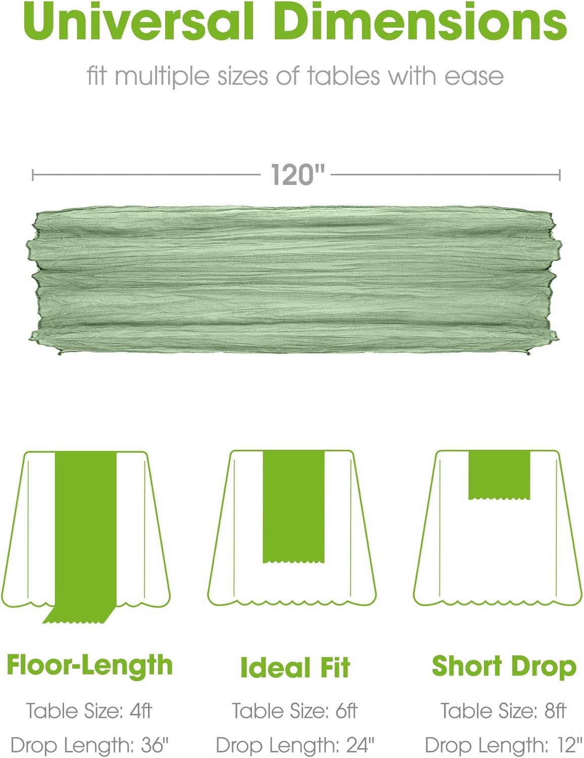 Pureegg Cheesecloth Table Runner - 120'' Sage Green Boho Decor for Easter, Weddings & Parties