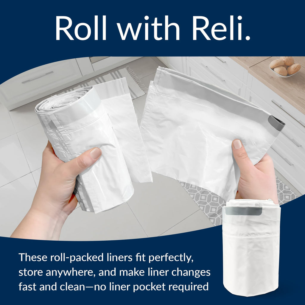 Reli. SuperFit Code J (225 Count) | Compatible with Simplehuman Code J | Custom Fit Liners | Drawstring Trash Bags | 30-45 Liter / 8-12 Gallon | White | Roll Pack