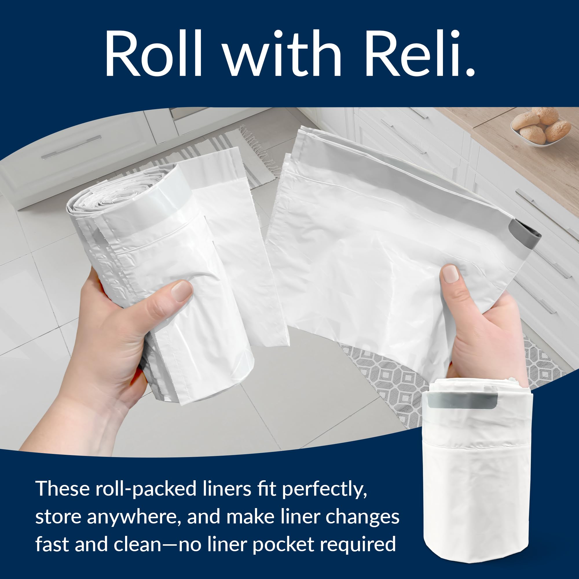 Reli. SuperFit Code J (225 Count) | Compatible with Simplehuman Code J | Custom Fit Liners | Drawstring Trash Bags | 30-45 Liter / 8-12 Gallon | White | Roll Pack