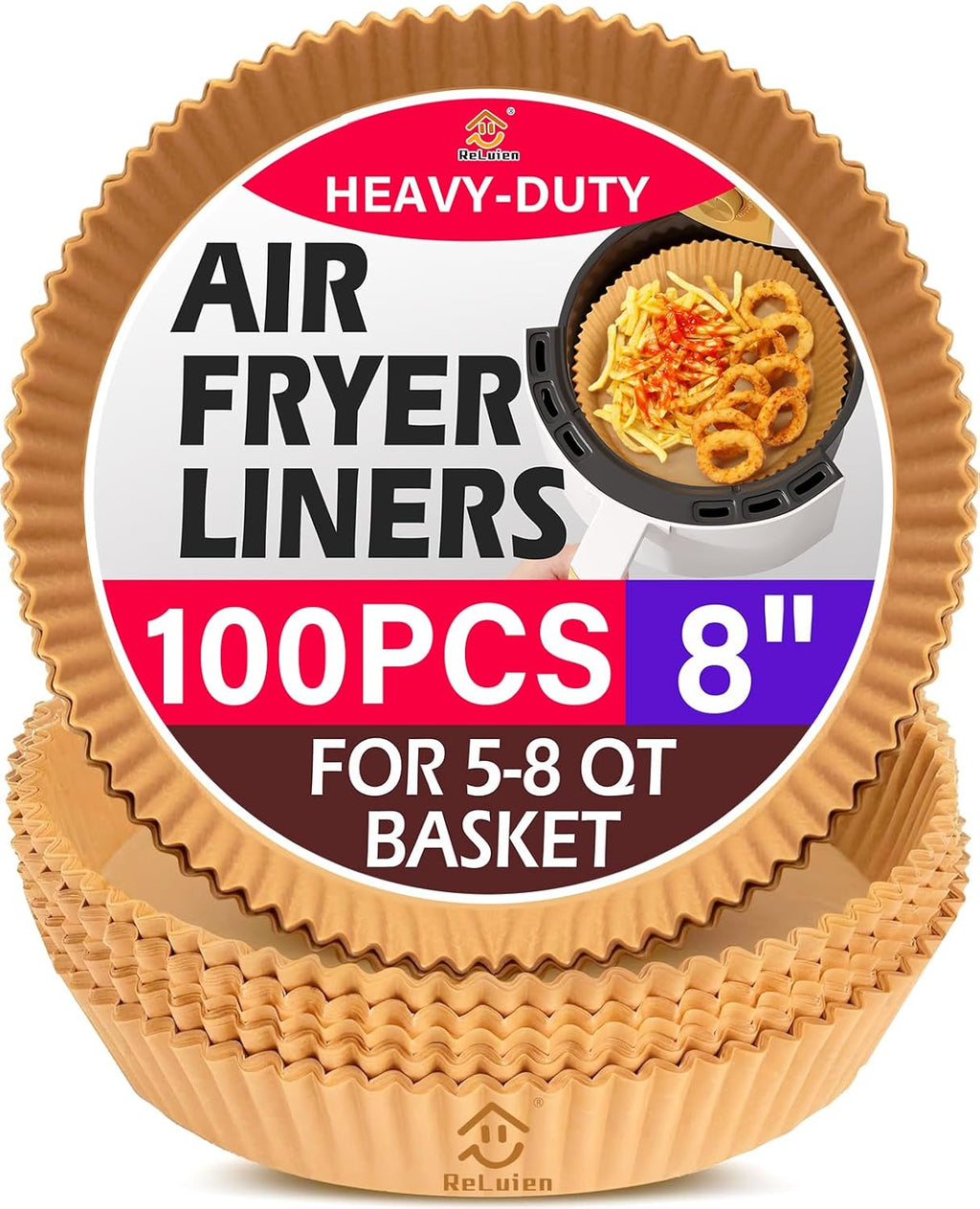 Air Fryer Paper Liners - 100PCS Non-Stick Parchment Paper for 5-8QT Air Fryers | 8 Inch Round Liners