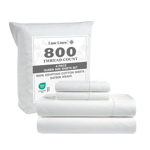 LANE LINEN 100% Egyptian Cotton Sheets Queen Size - White Bed Sheets for Queen Size Bed, 15" Deep Pocket Long Staple Cotton Bedding Sheets, Sateen Weave, Luxury Hotel Sheets - White