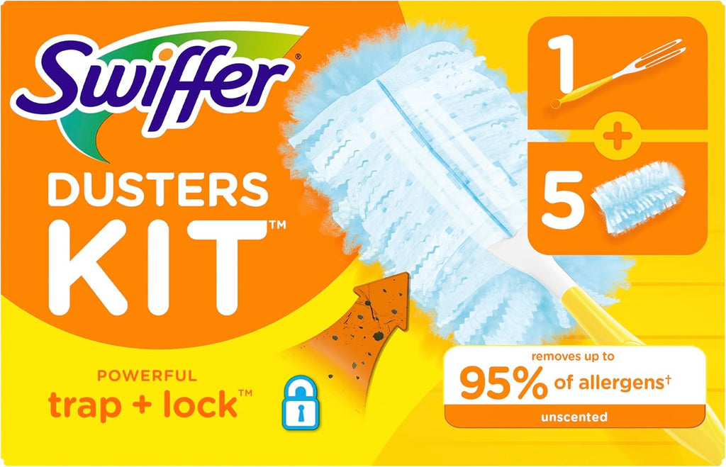 Swiffer Dusters Starter Kit - Includes 1 Handle & 5 Reusable Dusters for Easy Cleaning