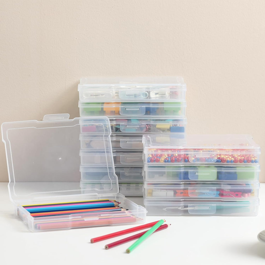 Novelinks 12-Pack Clear Photo Storage Boxes - 5"x7" Plastic Organizers with Lids for Cards & Games