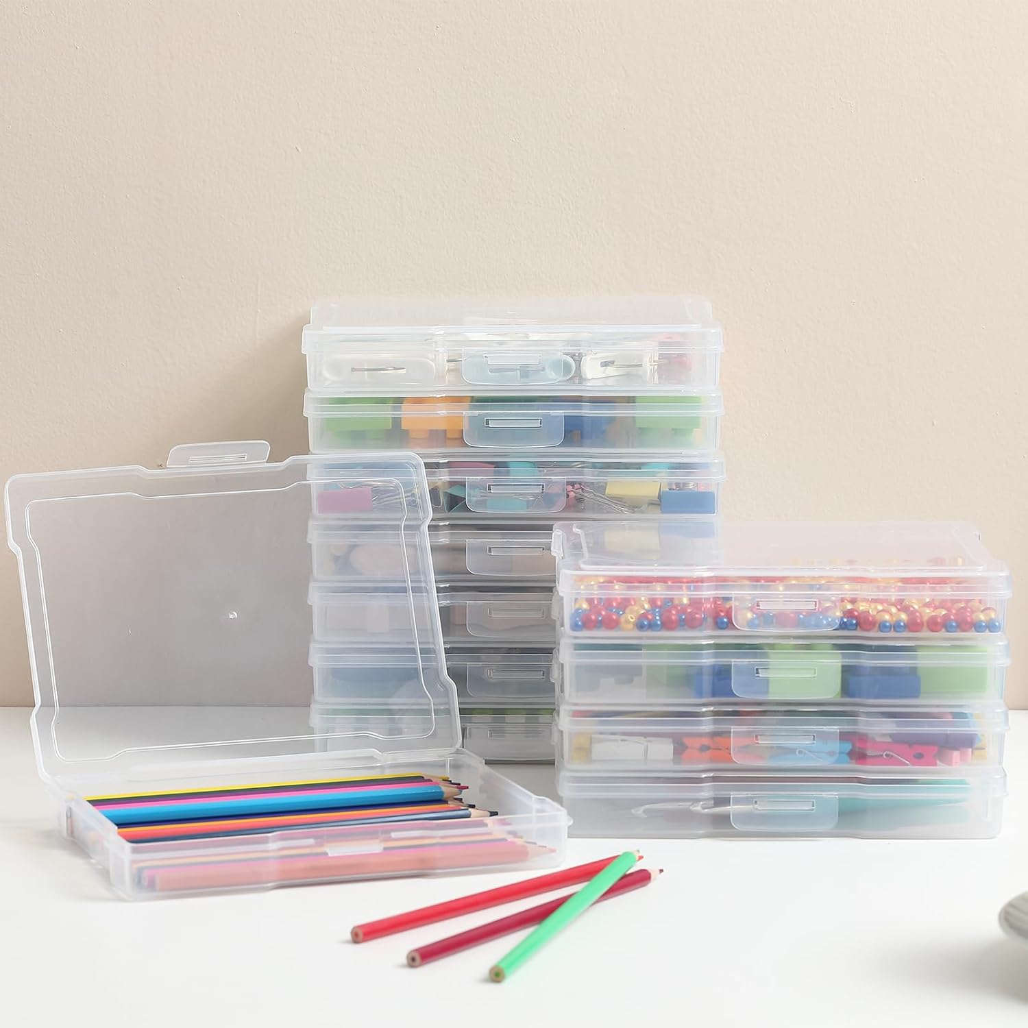 Novelinks 12-Pack Clear Photo Storage Boxes - 5"x7" Plastic Organizers with Lids for Cards & Games