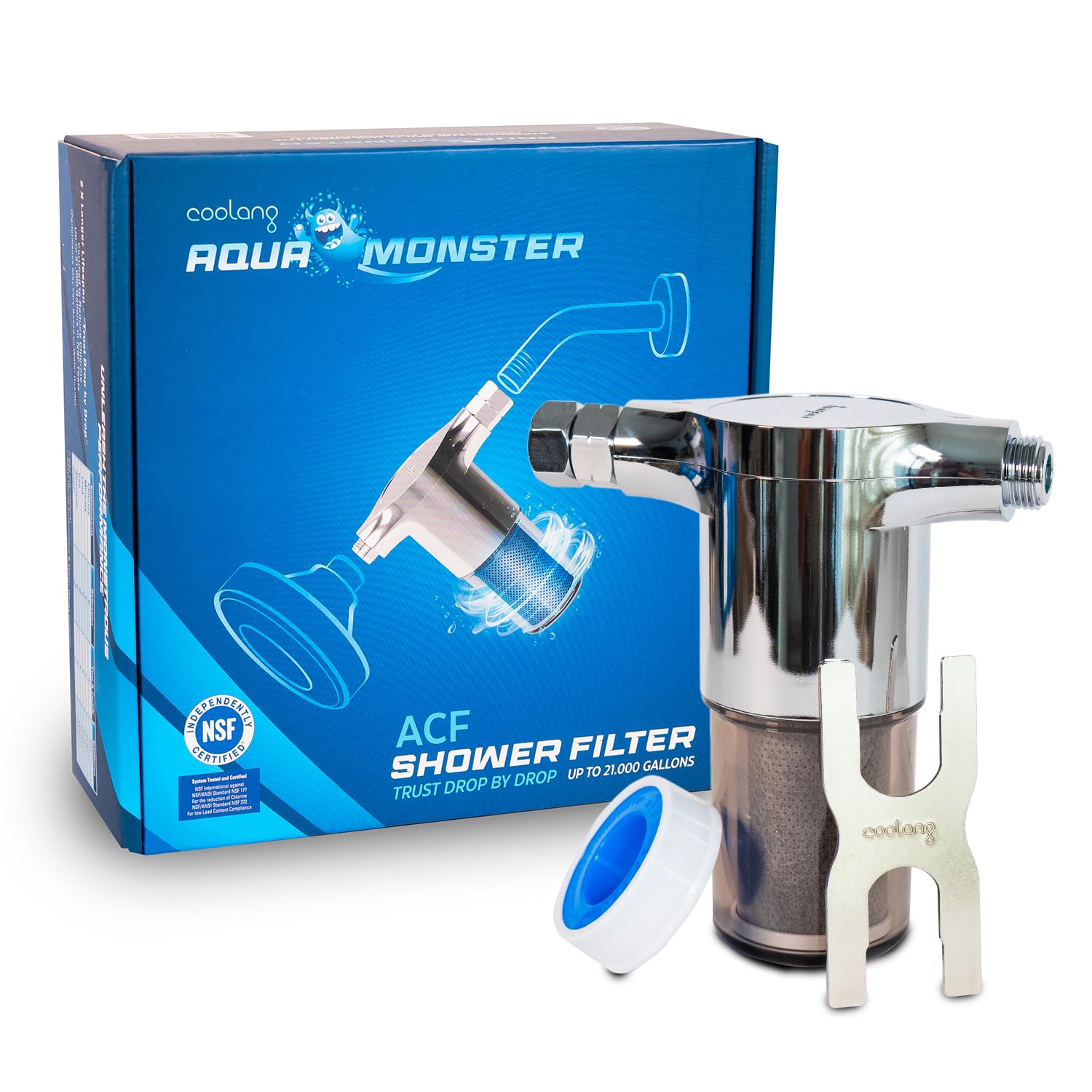 Coolang ACF Shower Filter for Hard Water, NSF Certified, 21000 Gallon Life