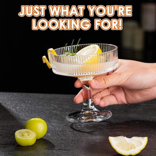 wookgreat 12 Pcs Martini Glasses, 6.7oz Crystal Champagne Tower, Art Deco Ribbed Coupe Glasses, Stem Cocktail Glassware Set, Margarita Cups, Heavy Base Bar Glassware for Martini, Gimlet, Manhattan