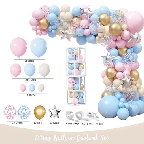 Bear Gender Reveal Decorations, He or She Baby Gender Reveal Party Decoration, Boy or Girl Bear Theme Party Supplies, Backdrop BABY-Box Tablecloth Mom to Be Sash Dad to Be Pin Balloon Arch