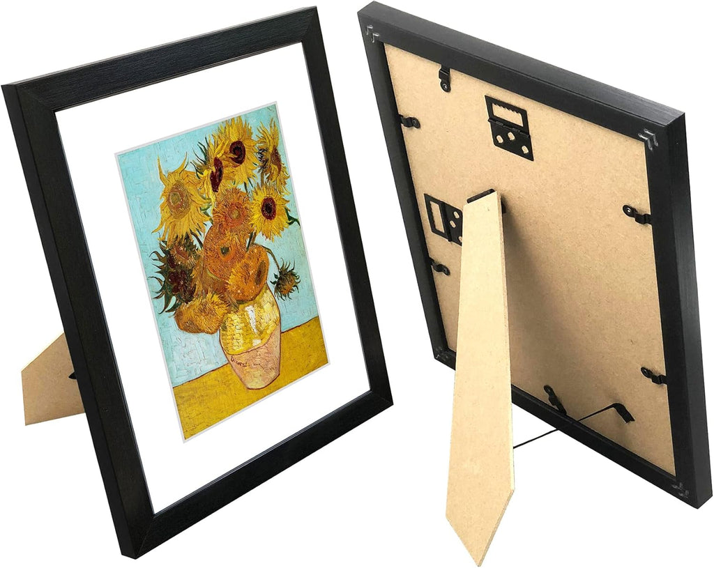 Skiennix 11x14 Picture Frame Set of 6 - Real Glass for 8x10 Photos with Mat or 11x14 Without Mat | Black Display Frames