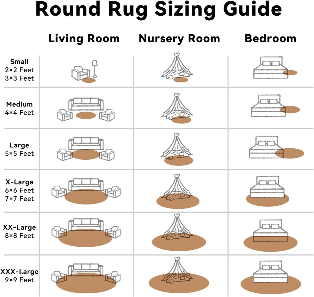 OLANLY Round Khaki Area Rug - Soft & Fluffy 6 ft Machine Washable Carpet for Bedroom & Living Room Decor