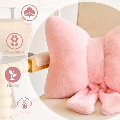 Lfsaaj Bowknot Pillow Pink Cute Bow Decorative Throw Pillows 12" Aesthetic Home Decor Bow Cushions Butterfly Knot Plush Pillow for Bedroom Couch