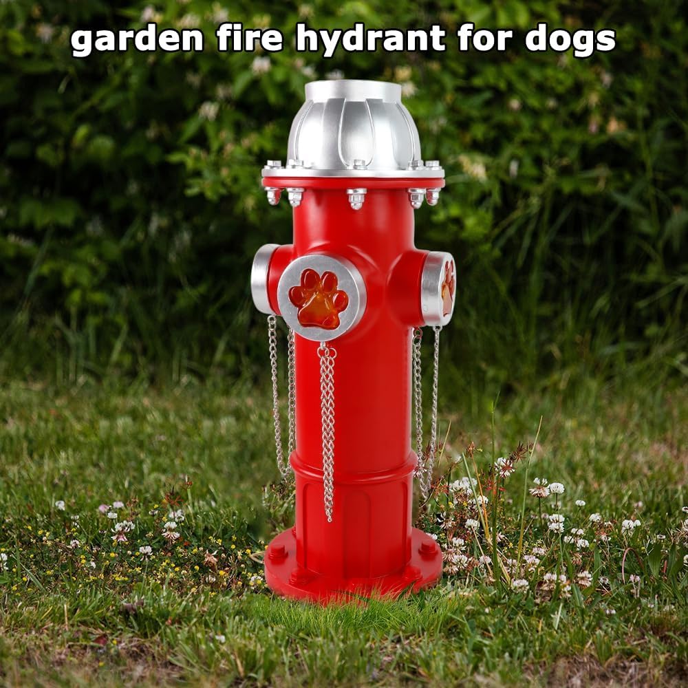 Skiennix Fake Fire Hydrant Statue - Solar Light with Glowing Paw Prints for Outdoor Garden Decor | 14.5" Tall