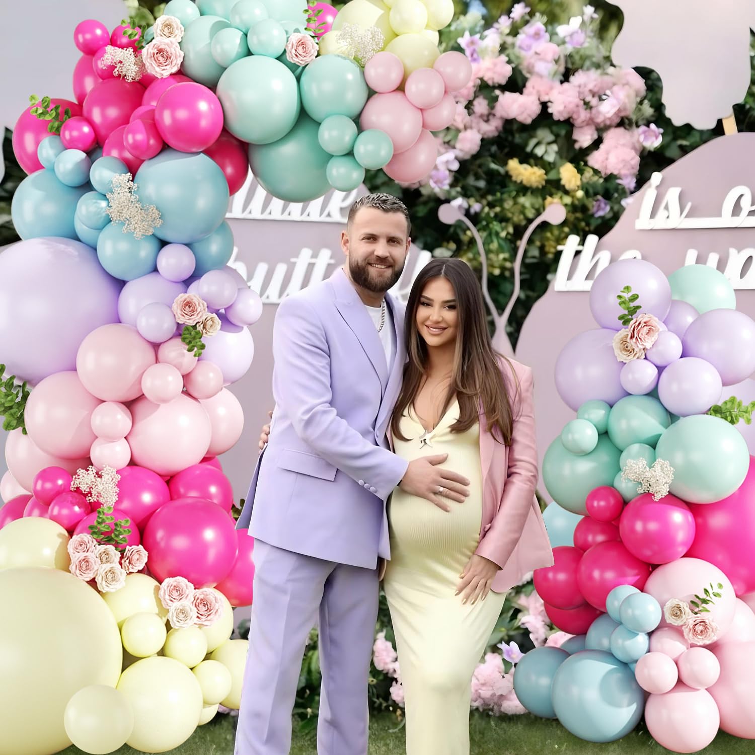 Wildflower Balloon Arch Kit, 124Pcs Pastel Balloon Arch Kit Includes Hot Pink Light Pink Blue Green Purple Yellow Balloons for Birthday Baby Shower Wedding Spring Summer Party Decorations