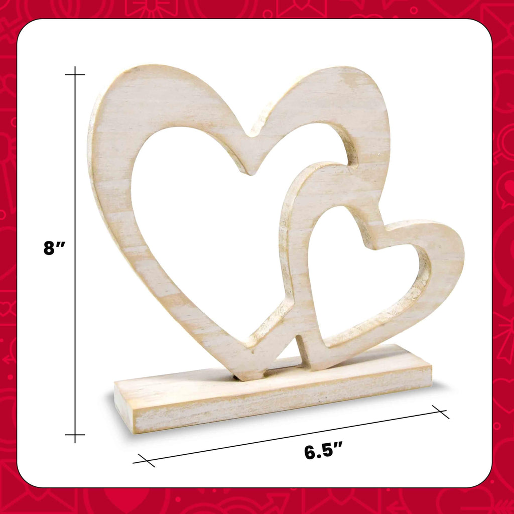 Rustic Wooden Double Heart Tabletop Decor – Interlocking Hearts Wedding Centerpiece, Engagement, Bridal Shower & Anniversary Party Decoration Gift