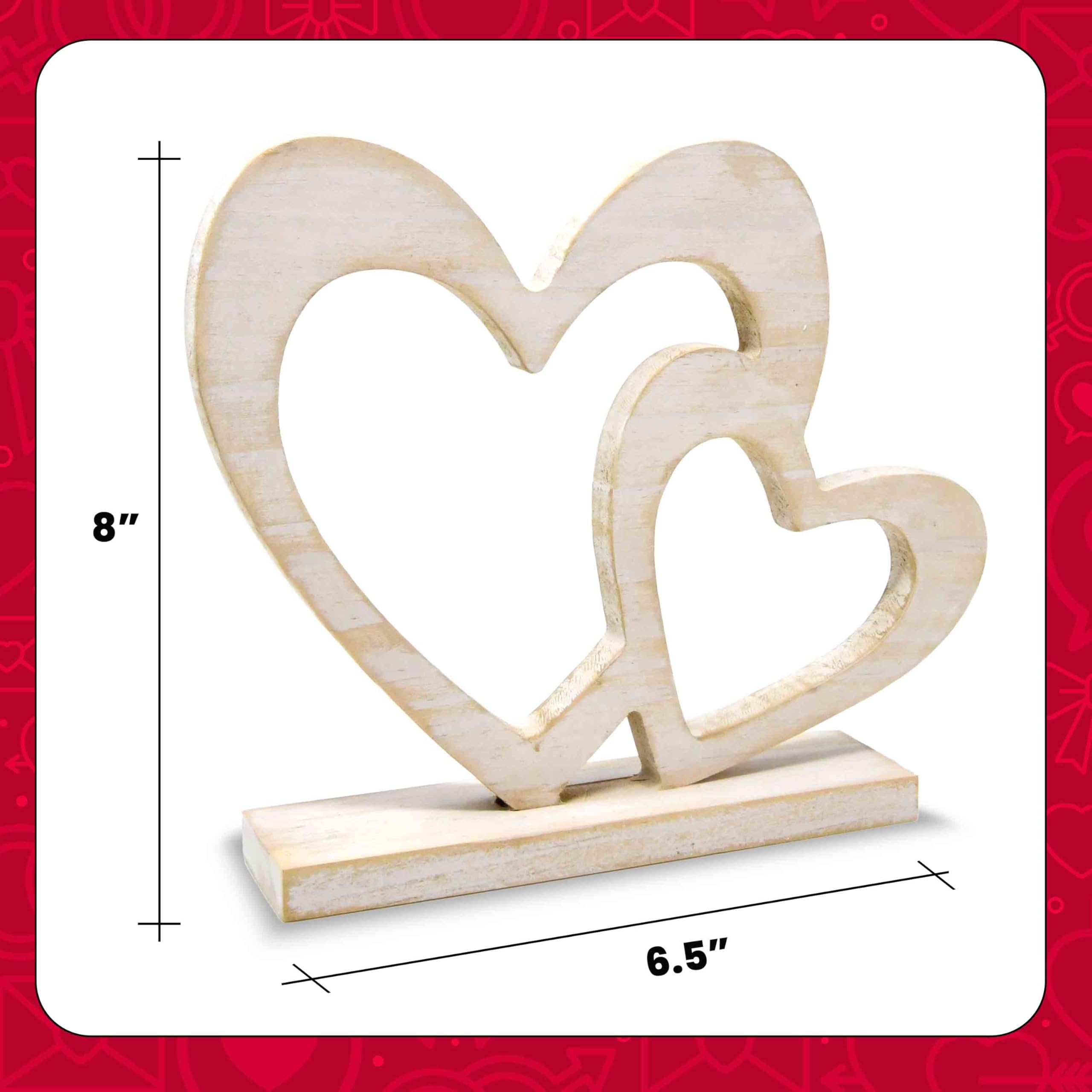 Rustic Wooden Double Heart Tabletop Decor – Interlocking Hearts Wedding Centerpiece, Engagement, Bridal Shower & Anniversary Party Decoration Gift