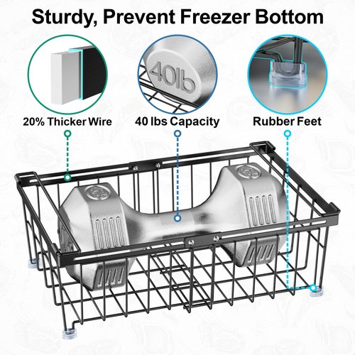 iSPECLE 4 Pack Freezer Organizer Bins, Adjustable Wire Baskets for 10 to 20 Cu.Ft Chest Freezer, Stackable Storage with Handles, Deep Freeze Organizer for Meat & Vegetables, Black