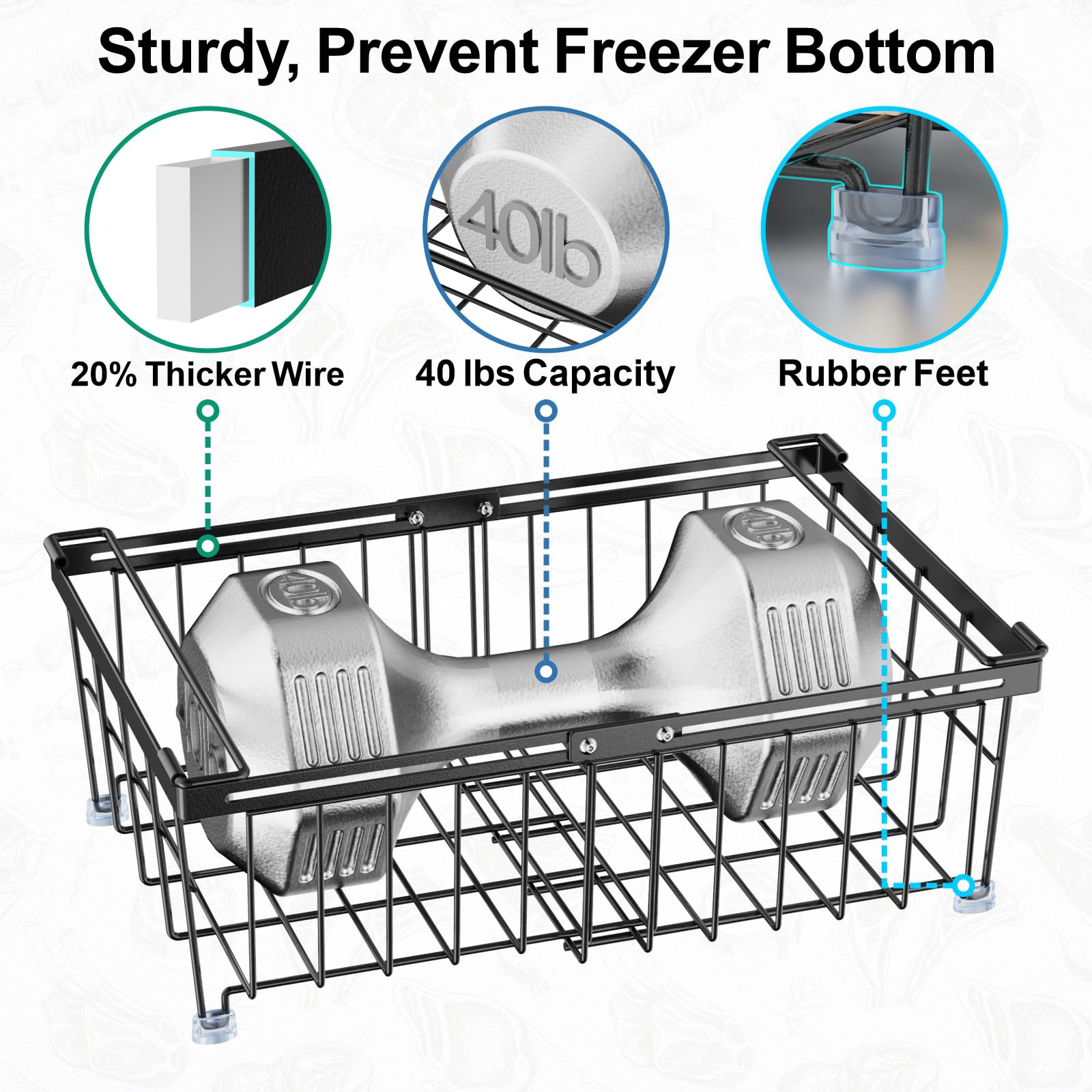 iSPECLE 4 Pack Freezer Organizer Bins - Fit 10 to 20 Cu.Ft Deep Freezer, Expandable Wire Storage Chest Freezer Baskets for Frozen Food, Stackable with Handles, Black