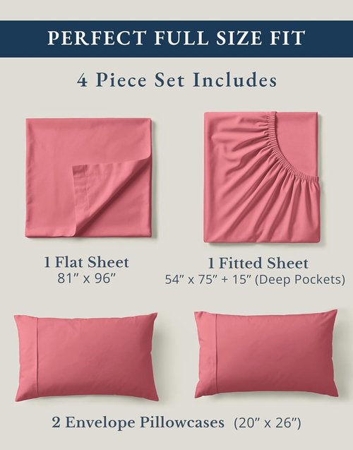 LANE LINEN 100% Organic Cotton Full Bed Sheets - Soft, Comfy, Machine Washable, Deep Pocket | Mineral Red