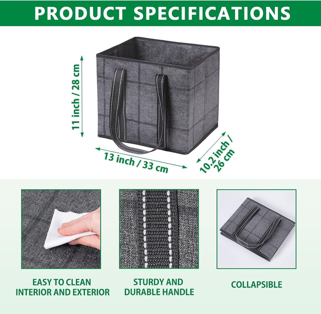 VENO Reusable Grocery Bags - Heavy-Duty Utility Tote with Handles & Hard Bottom | 3 Pack, Water Resistant, 6 Gallon