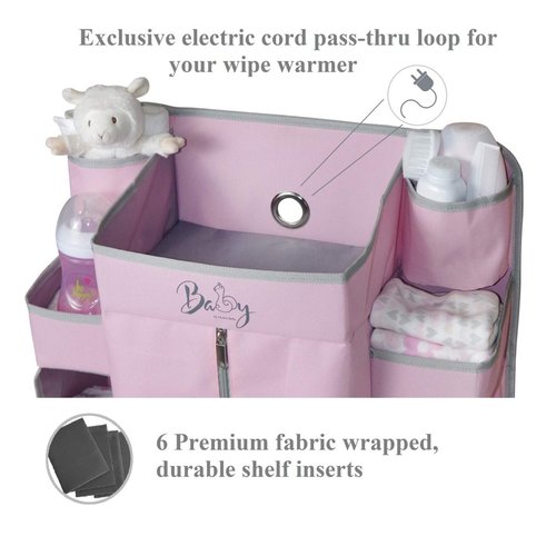 Llama Bella Premium Nursery Organizer for Baby Essentials | Hang on Crib, Changing Table, Playard or Furniture (Pink)