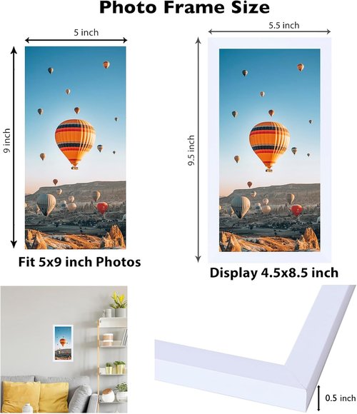 JCJMY 5x9 Picture Frame - White Wall Mount or Tabletop Display | Shatter-Resistant Plexiglass