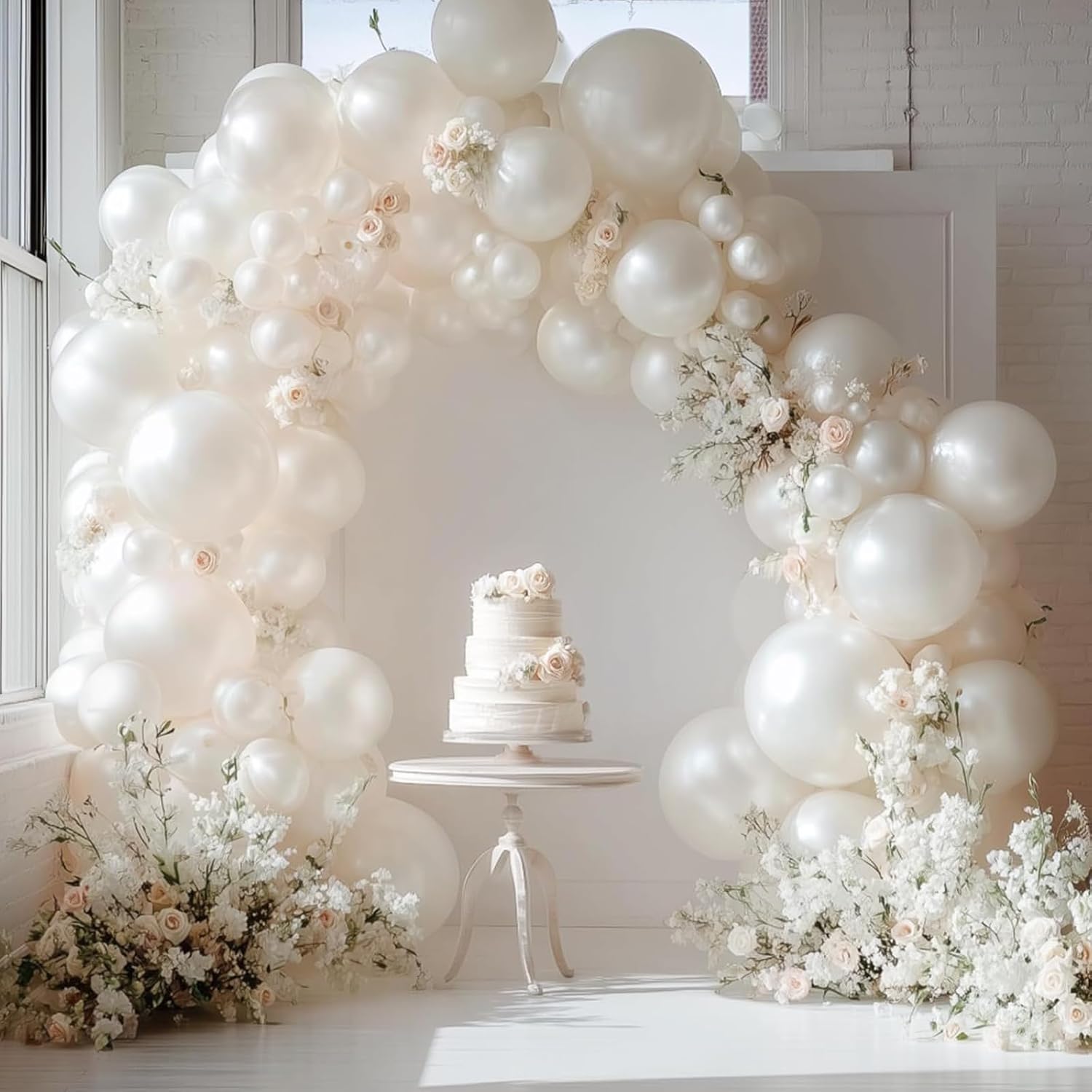 RUBFAC Pearl White Balloon Garland Kit - 154pcs Latex Balloons in 5-18 Inch Sizes for Weddings & Parties