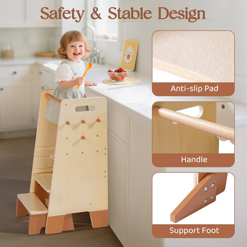 ROBOTIME Toddler Standing Tower, Learning Tower with Step Stool Set, 2-in-1 for Kids, Adjustable Height Toddler Tower for Kitchen & Bathroom, Learning Tower with Blackboard for 2 Year Old