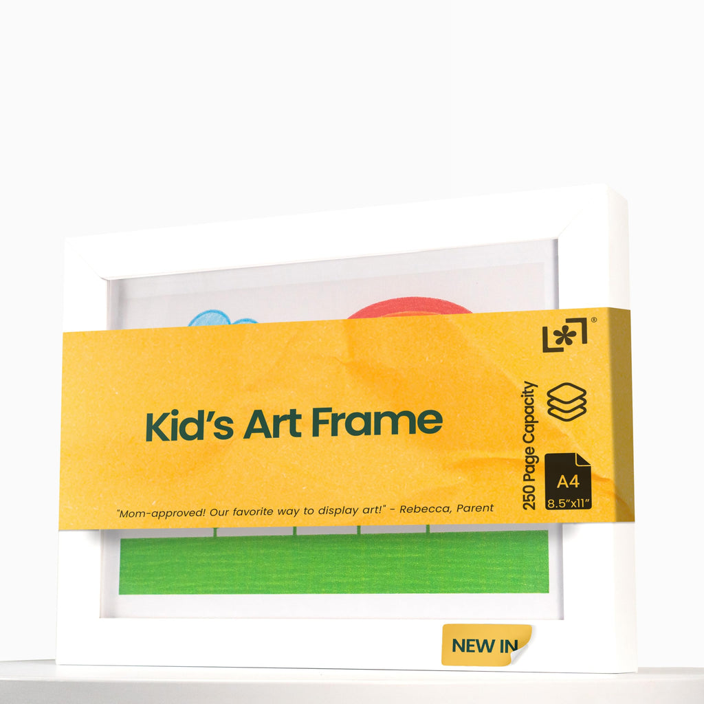 Artkiddo Magnetic Kids Art Frame 8.5x11 – Lift-Top Real Wood Artwork Display & Storage – Strap-Free Changeable Frame Holds 250 Drawings – Freestanding or Wall Mounted - White