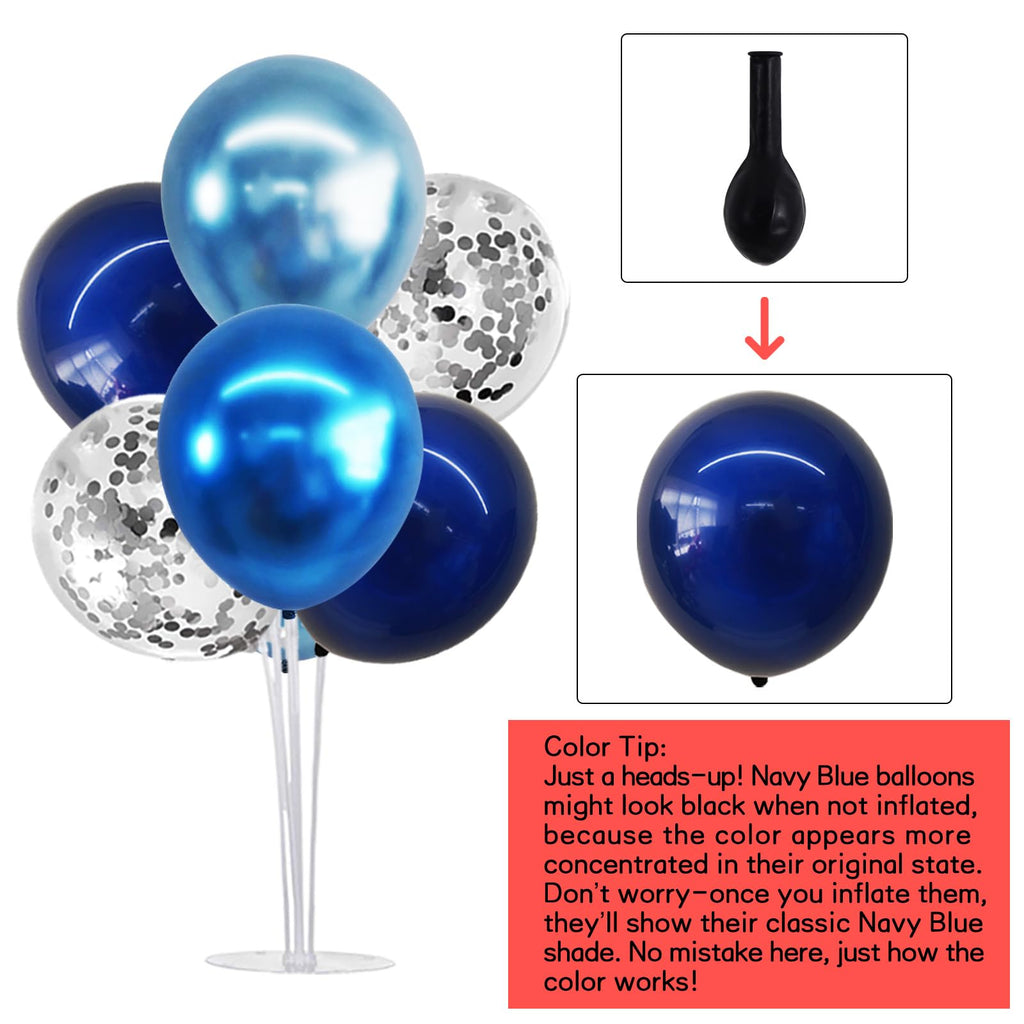 TONIFUL 4 Set Metallic Blue Silver Balloon Stand Centerpiece Table Decorations for Men's Birthday,Father's Day Retirement,Blue Party Decoration,Graduation Decorations 2026,Baby Shower