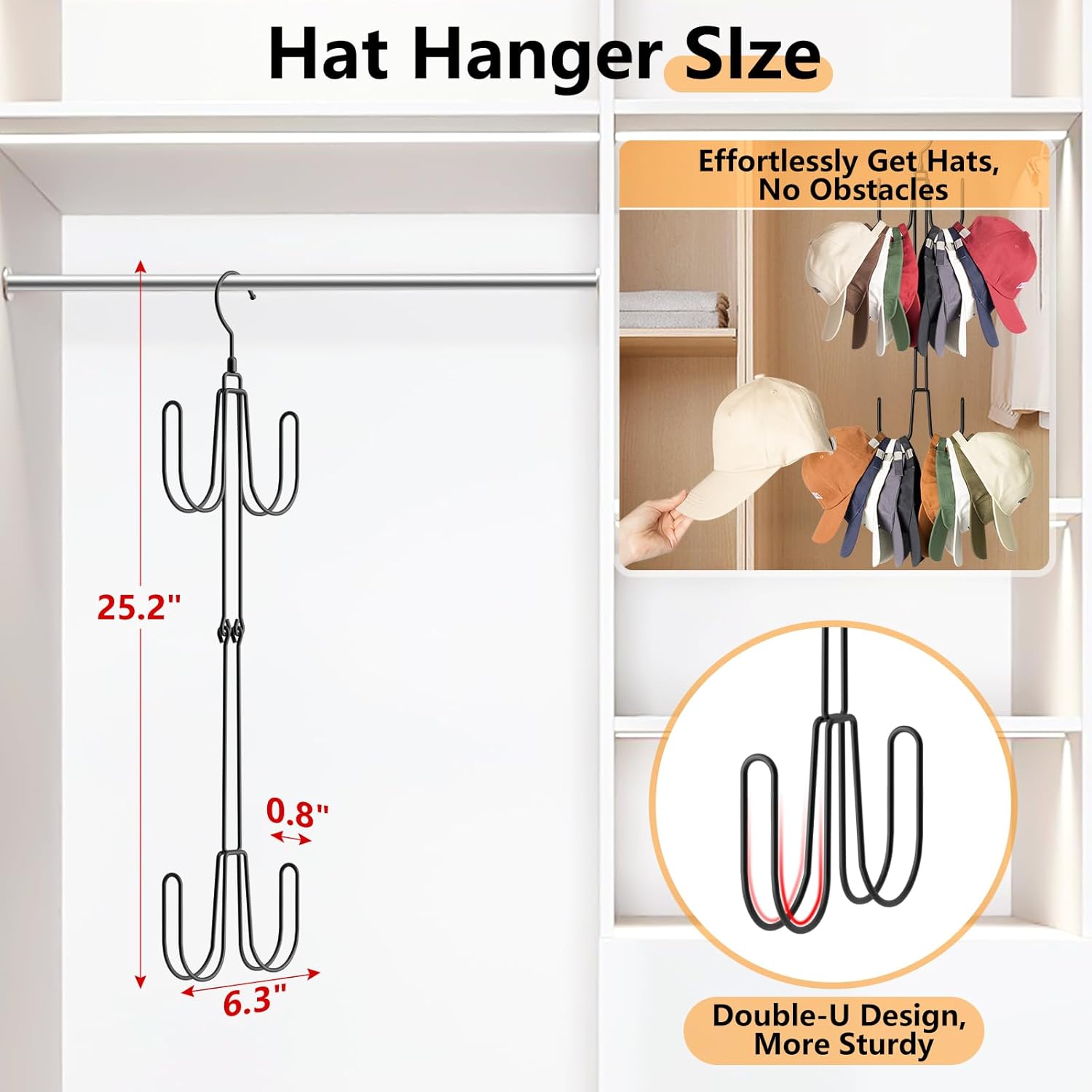 NANATI Hat Hangers - Stainless Steel Hat Organizer for Baseball Caps | 1 Pack