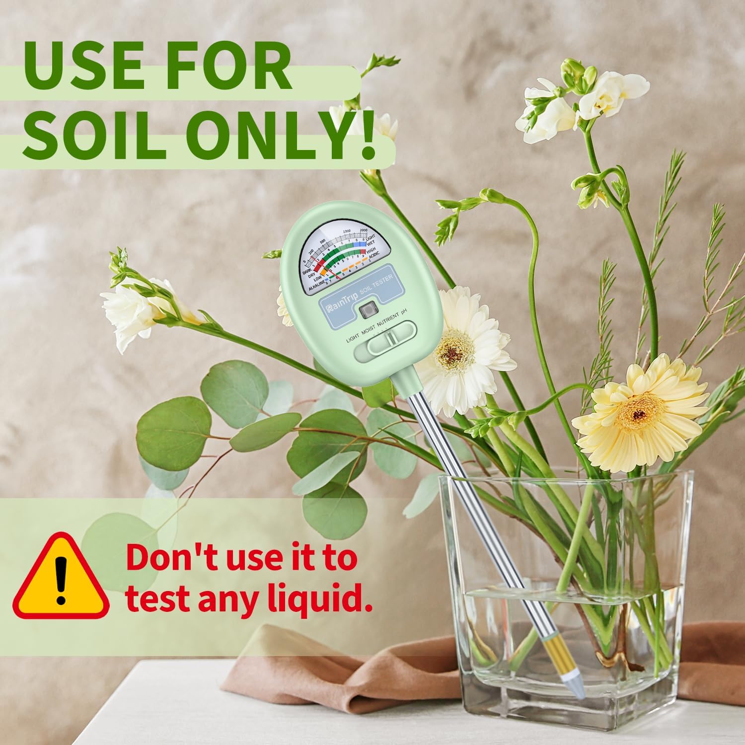 Soil Moisture Meter - 4-in-1 Soil pH Tester for Moisture, Light, Nutrients | Ideal for Garden & Lawn