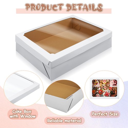 Funnymoom 10 Pcs Full Sheet Cake Box with Window Large Bakery Boxes Corrugated Rectangle Cake Packaging Boxes for Donuts Cookie Cupcake Baking Pastry Decor Supplies(19.5 x 26.5 x 5 Inches)