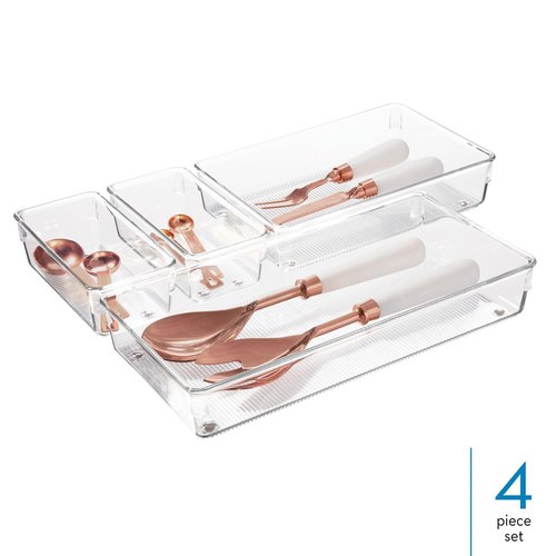 iDesign Recycled Plastic 4-Piece Kitchen Drawer Organizer Set - Linus Collection - Clear