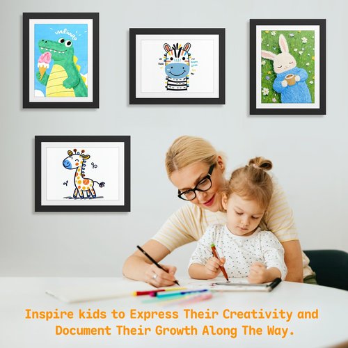 4 Pack Kids Artwork Frames Changeable 8.5 x 11 Inch Children Art Projects Children Art Frames Front Opening Picture Display Frame Holds 150 Drawings for Craft Storage, Room Decor, Portfolio, Black