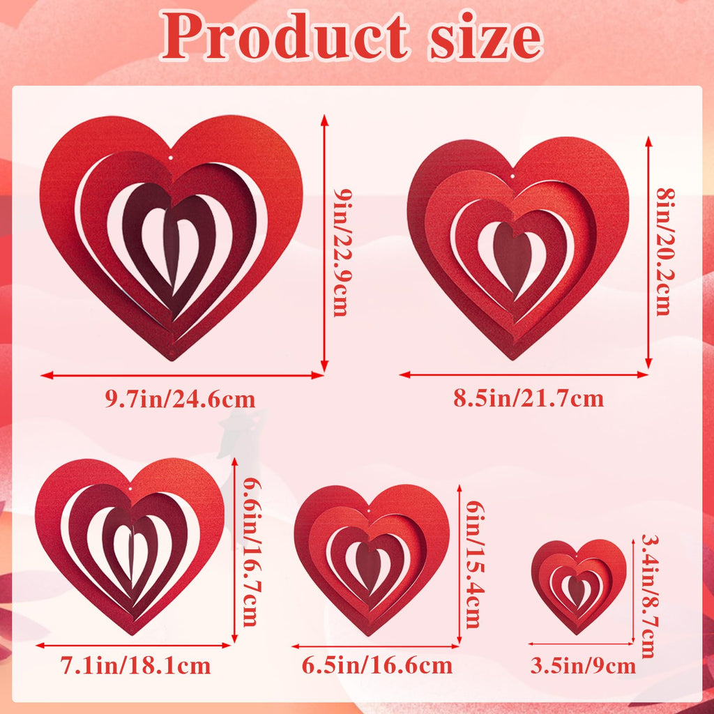 40Pcs Valentine's 5D Glittering Heart Hanging Foil Decorations, Swirl Red Hollowed Heart Hanging Heart Garland for Valentine's Engagement Wedding Bridal Shower Anniversary Party Decorations