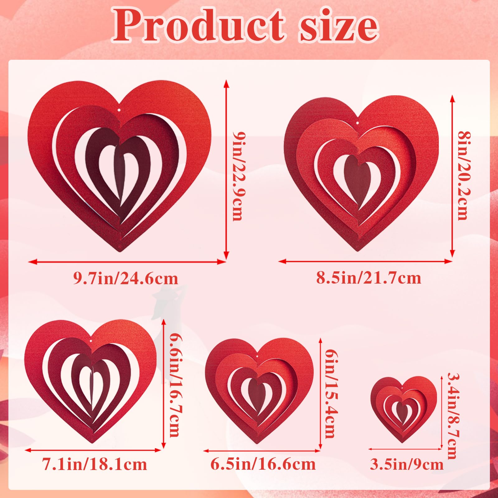 40Pcs Valentine's 5D Glittering Heart Hanging Foil Decorations, Swirl Red Hollowed Heart Hanging Heart Garland for Valentine's Engagement Wedding Bridal Shower Anniversary Party Decorations