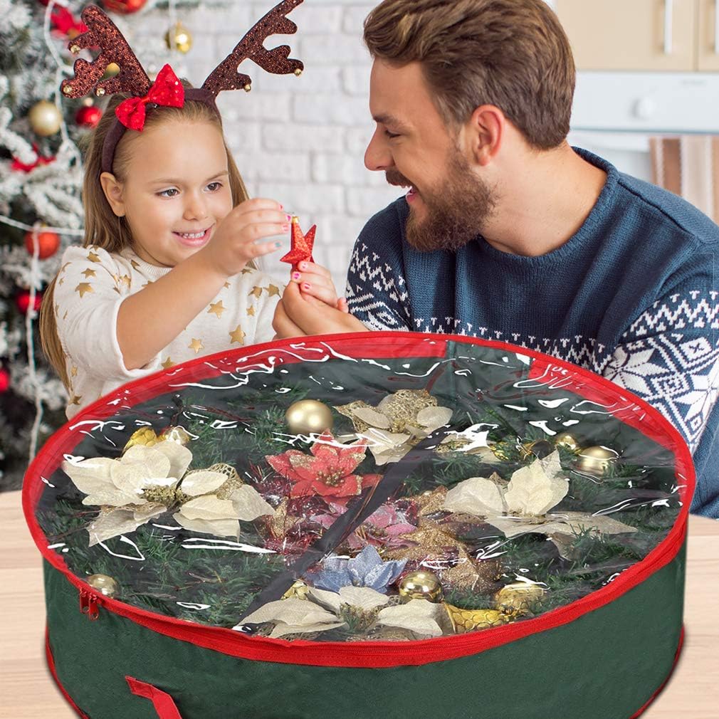 Primode Christmas Wreath Storage Bag 36" - Durable 600D Oxford Container with Clear Window for Easy Holiday Storage (Green)