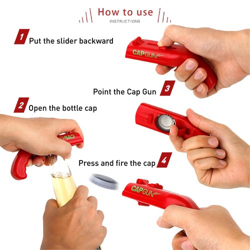 Novelty Cap Gun Style Bottle Opener - Realistic Construction with Ergonomic Grip for Beverages, Themed Parties & Gifts (Black)