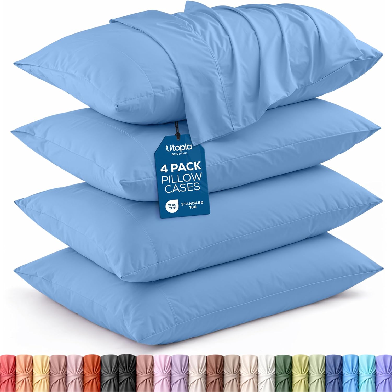 Utopia Bedding Queen Pillowcases - Soft Brushed Microfiber - 4 Pack, Envelope Closure, Dutch Blue 20x30 Inches