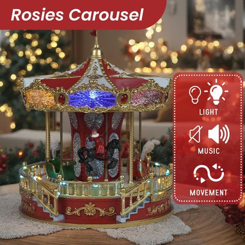 Animated Christmas Carousel by 9 - Musical LED Lights for Festive Home Tabletop Decoration