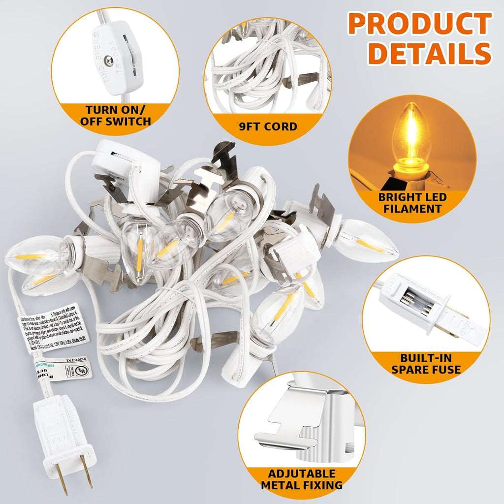 Skiennix Christmas Village Lights - 10 LED C7 Bulbs with Clips for Warm White Holiday Decor
