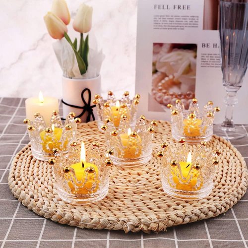 Crown Glass Tealight Candle Holders - Set of 24 Elegant Votive Holders for Weddings & Home Decor | Gold Finish