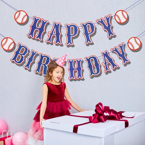 Baseball Birthday Party Decorations - Navy Blue Happy Birthday Backdrop & Garland for Sports Lovers
