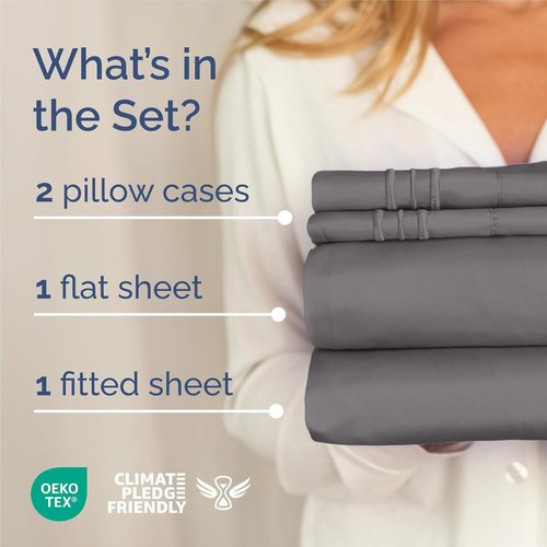 King Size 4 Piece Sheet Set - Ultra-Soft Cooling Bed Sheets for Luxurious Comfort - Deep Pockets - Dark Grey