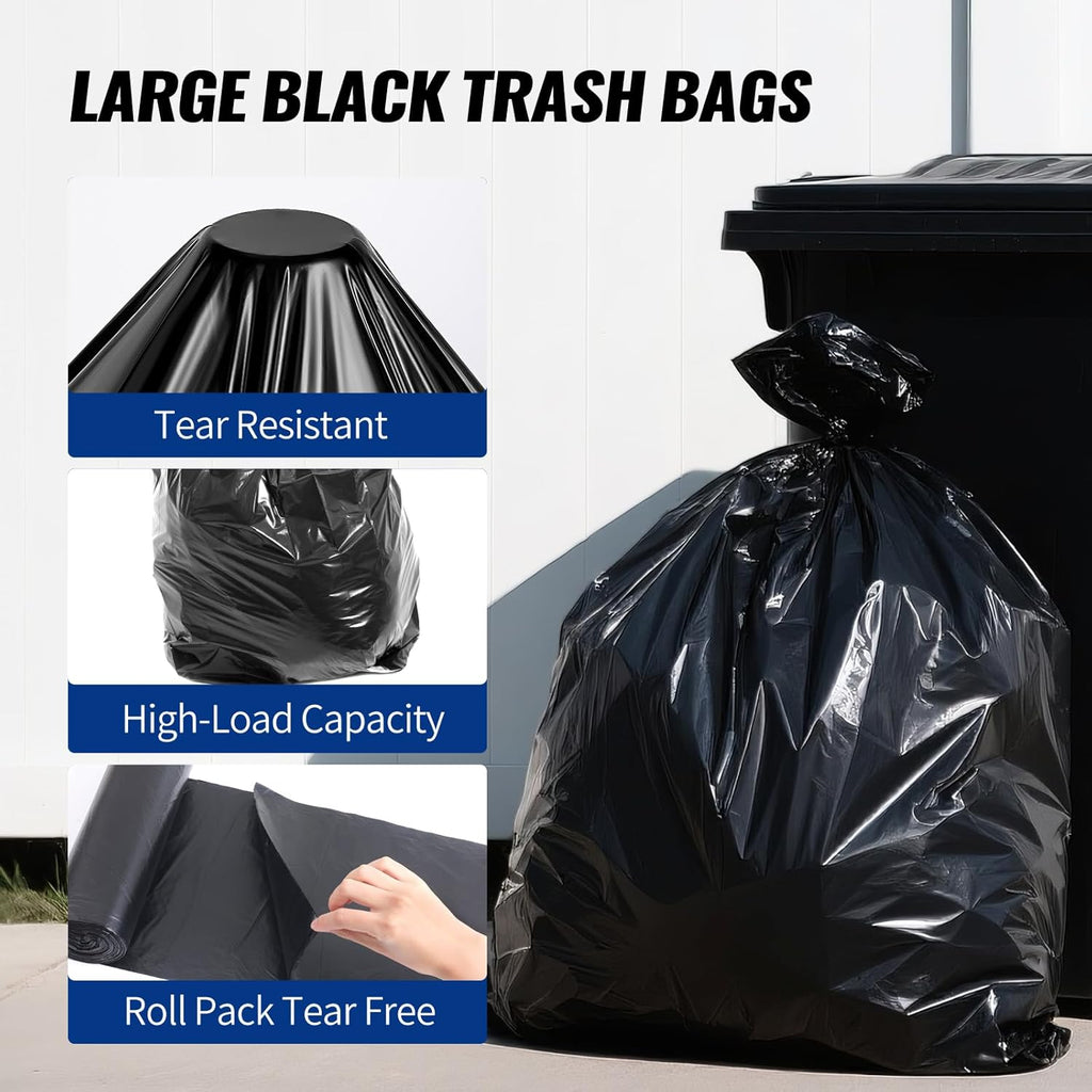 Skiennix 120 Count Trash Bags - Tear-Free 55-60 Gallon Black Garbage Bags for Home & Outdoor Use