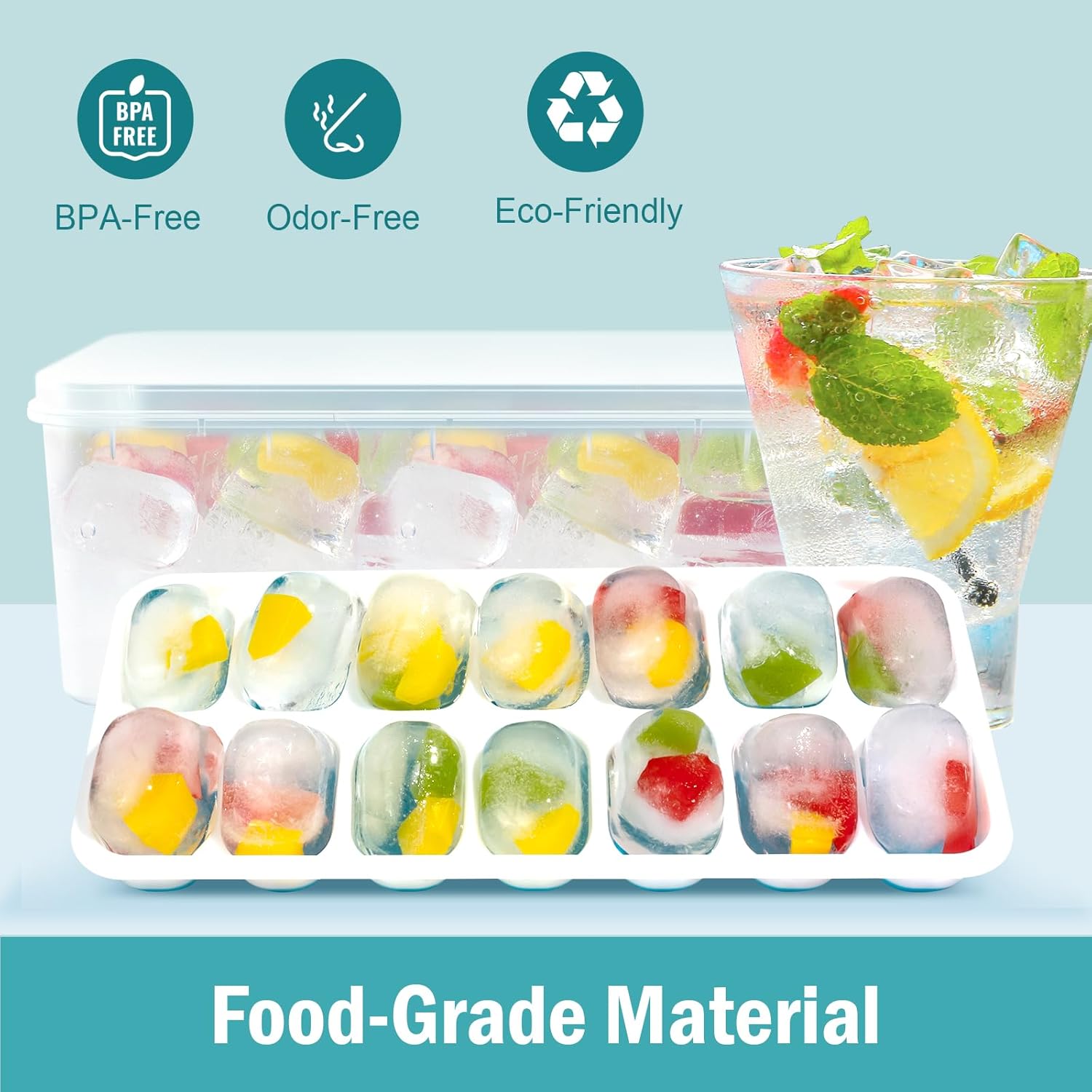Skiennix Ice Cube Trays - Easy-Release Silicone with Spill-Resistant Lids | BPA-Free & Stackable